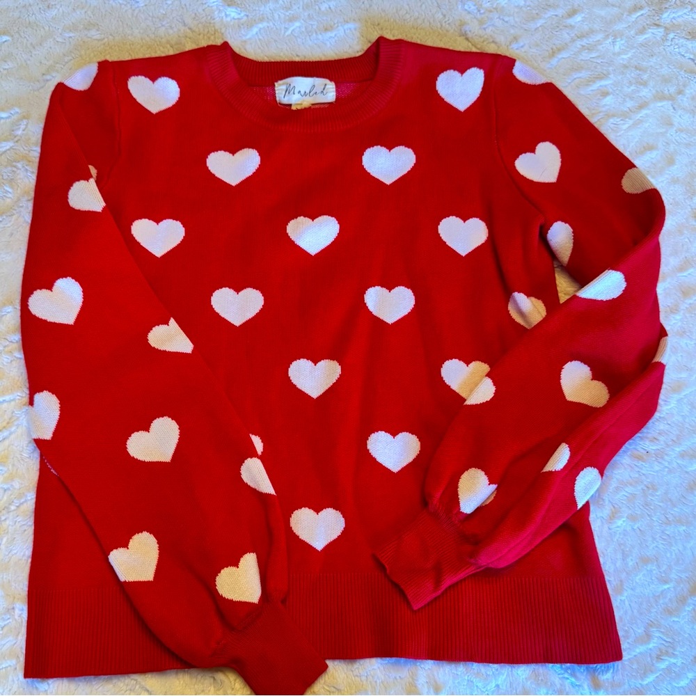 XS red and white heart sweater.